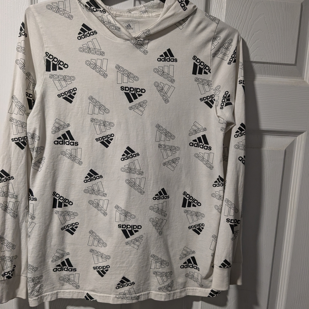 Adidas White Hoodie with Black Logo Print